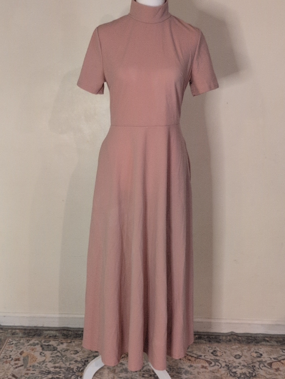 Women’s Mock Neck Short Sleeve Maxi Dress - Dusty Rose Size Large